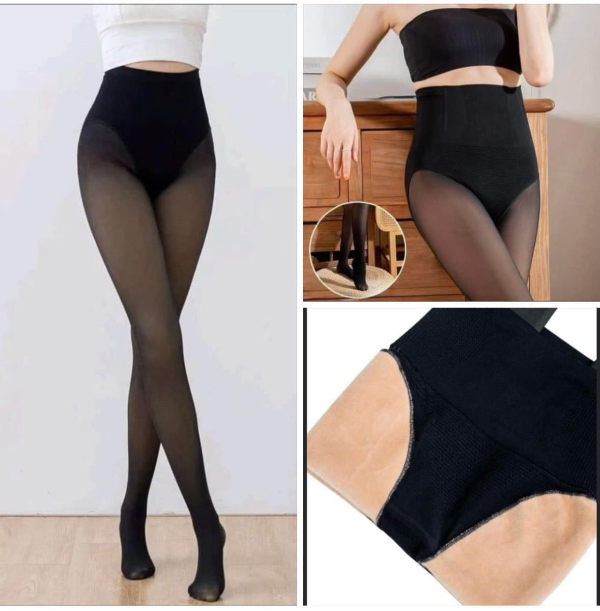 Panty Efecto Piel Con Faja Modeladora Push Up Térmica Forro Chiporro