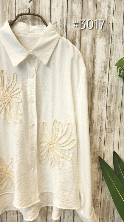 Blusa Lino Bordada Flor 3D